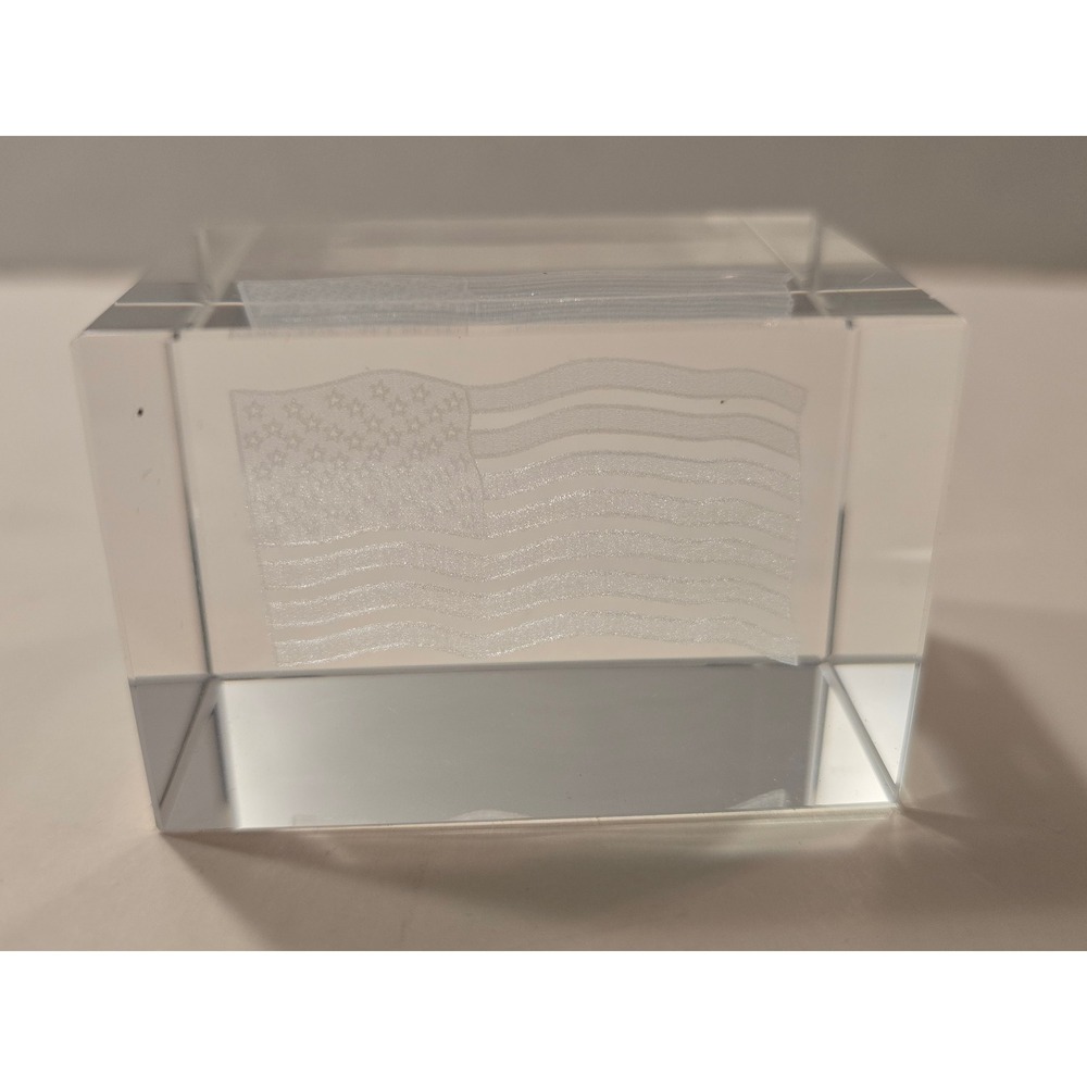 3D Laser Etched American Flag Crystal Glass Paperweight Patriotic Desk Decor